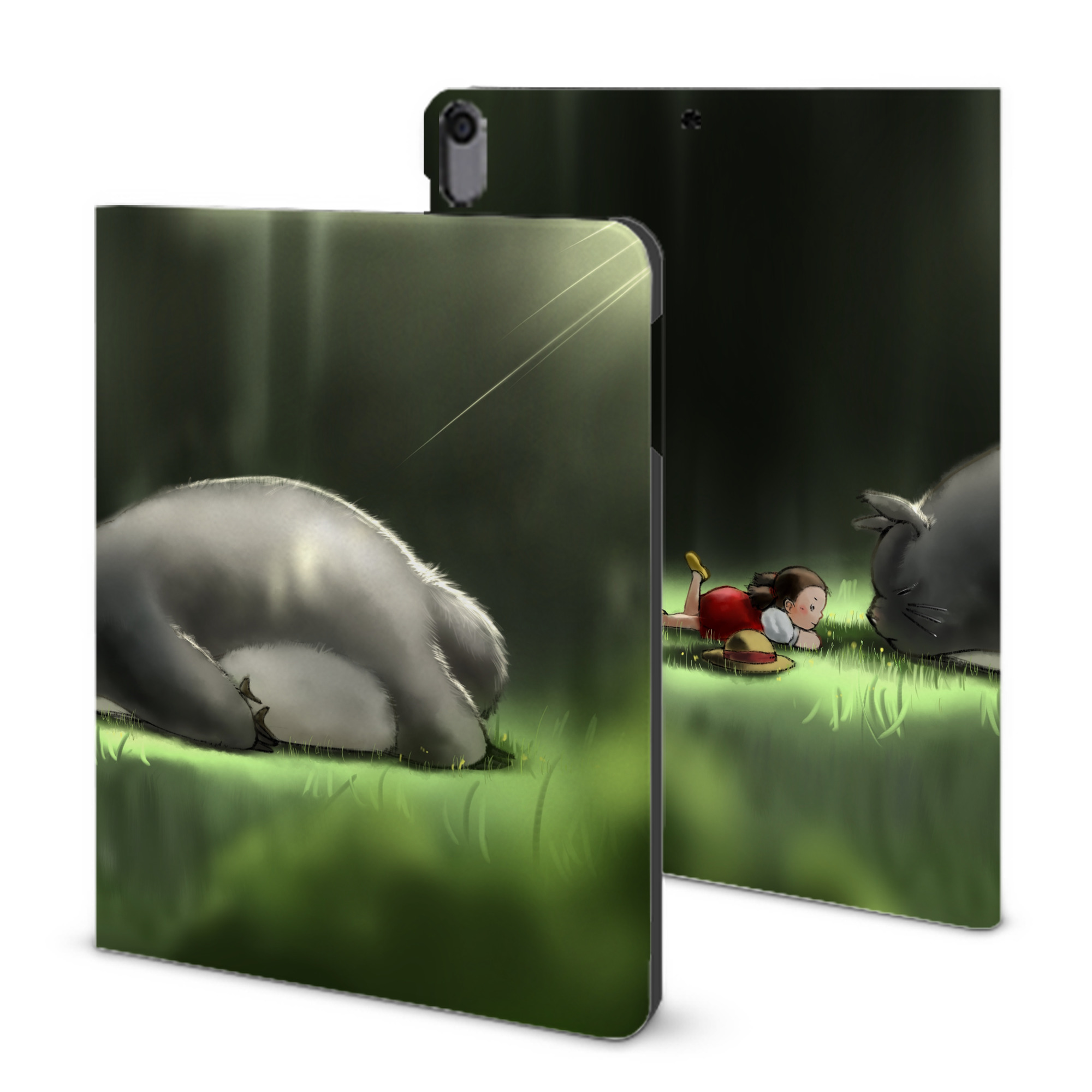 （画像用） となりのトトロ 草壁メイ 草壁サツキ My Neighbor Totoro Satsuki Kusakabe Mei Kusakabe IPad ケース ブック型 PUレザー TPU 耐衝撃 軽量 薄型 ペン収納なし 全面保護 IPad 各モデル対応